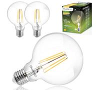 Lumiled Lot de 3 ampoules LED E27 G95 vintage 8 W - Remplace une ampoule à incandescence de 75 W - 880 lm - 3000 K - Blanc chaud - Ampoule rétro à filament en verre - Grande boule décorative - Pour