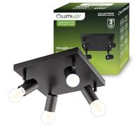 Lumiled Plafonnier 4 spots orientables E27 max. 12 W IP20 230 V sans ampoule Noir mat