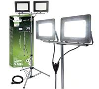 Lumiled Projecteur de chantier LED avec trépied 20 000 lm Puissance totale 2 x 100 W Lampe de travail 4000 K Hauteur réglable jusqu'à 160 cm Trépied télescopique IP65 Rotation à 360° Lampe d'atelier