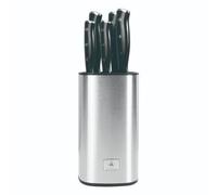 Lumin Bloc de 5 Couteaux de Cuisine en Acier 3CR13 avec Bloc Inox Noir | 5 couteaux de cuisine, Acier 3CR13, Bloc inox compact, Poignées ergonomiques, Chef, Trancheur, Santoku, Office