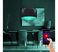 Lampe à suspension table à manger noire lampe de salon ronde dorée, textile noir, contrôle par application CCT, 1x Smart RGB LED 10W 806Lm, DxH 38x120 cm