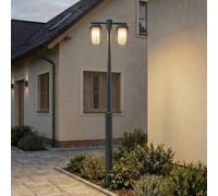 Luminaire d'extérieur Lucande Chandan, hauteur 215 cm, anthracite, à 2 lampes Chandan, gris, Métal, Moderne