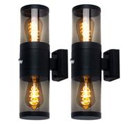 Luminaire extérieur, applique avec détecteur de mouvement, luminaire de jardin, luminaire de façade, spot haut et bas, acier inoxydable, fumée noire, 2x E27, DxH 10,2x42 cm, lot de 2