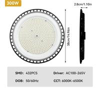 Luminaire LED haute performance - Éclairage industriel UFO - 300 W - Pour entrepôts et usines - Aluminium - Alimentation secteur (AC) - Non dimmable