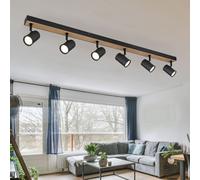 Spot de plafond plafonnier spot noir Spot strip 6 flammes, MDF aspect bois scandinave, 6x douilles GU10, LxPxH 115x6x13,5cm