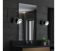 Applique spot mural en métal chromé spot LED orientable, spot mobile, design anneau noir, 1x LED 3W 250 lm blanc chaud, H 11,5 cm, lot de 2