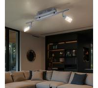 Plafonnier spot de plafond salon plafonnier à 2 lampes deux spots orientables, métal chromé, 2x LED 3W 170Lm blanc chaud, LxPxH 44,5x17x17 cm