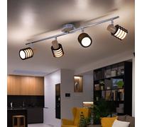 Globo Plafonnier Barre Spot 4 Lampes E14 Verre Bois Chrom Réglable