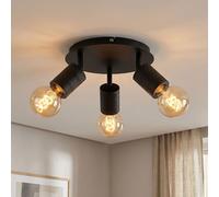 Plafonnier spot de plafond 3 lampes orientable luminaire de salon noir, métal aluminium, 3x douilles E27, D 28 cm