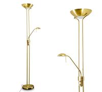 Luminaire sur pied LED Rom couleur laiton pourvu de deux variateurs d'intensité indépendants pour la vasque et pour la lampe de lecture - Lumière de teinte blanc chaud idéal comme lampadaire de salon