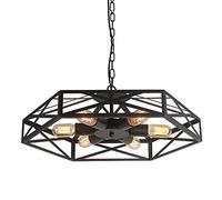 Luminaire Suspendu Industriel à 5 lumières Vintage 60 cm Luminaire en Cage en Fer Finition Noire en métal Hexagonal E27 Plafonnier Suspendu pour Salle à Manger, Salon, Chambre à Coucher, Bar,