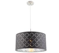 Luminaire suspendu lampe de salon suspendu rond 1 flamme suspension table à manger moderne, textile gris/argent, 1x E27, DxH 40x140 cm