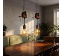Luminaire Suspendu Lampe de Salon Suspensions Industriel Bois Galvanisé 1xE27 2x
