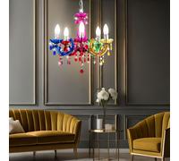 Lustre moderne suspension lampe de chambre 5 flammes, cristaux colorés, métal acrylique, 5x E14, DxH 44 x 128 cm