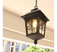 Luminaire suspendu plafond noir aluminium moulé sous pression E27Chaîne lampe suspendue étanche extérieure ajustable Globe Suspension Lanterne Boulepavillon méditerranéenVilla (B)