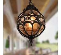 Luminaire suspendu plafond noir aluminium moulé sous pression E27Chaîne lampe suspendue étanche extérieure ajustable Globe Suspension Lanterne Boulepavillon méditerranéenVilla (C)