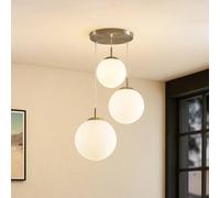 Luminaire suspension en verre Heleska Lindby, dimmable, blanc, Salon / Salle à manger, Métal, Moderne, Suspension en verre