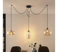 Lucande Suspension en verre Zyli à intensité variable (Antique, Classic) Beige Verre e. a. pour Salon & Salle manger (à 3 lampes, E27), Luminaire, Lampe plafond, Luminaire