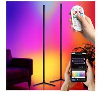 tectake® Lot de 2 Lampadaire LED 16 millions de couleurs 200 modes lumineux, Lampe LED Salon, Bureau, Chambre, hauteur réglable, Commande par télécommande, interrupteur, Smartphone, Mode musique