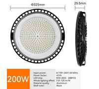 Luminaires industriels LED - Projecteur de plafond UFO - 1 pièce, 200 W - 110–120 lm/W - Alimentation : 85–265 V AC - Technologie : SMD 2835 - Indice de protection : IP65 (étanche) - Lumière blanche f