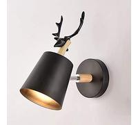 Luminaires Moderne E27 Edison Applique Spot Murale en Métal Contemporaine Loft Led Bois Appliques de Type Bougeoir pour Chevet Maison Café Bar Couloir Salle à Manger Salon Chambre (Noir)