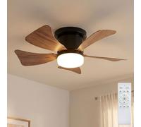 Ventilateur de plafond LED aspect bois Télécommande Lampe lumière du jour Ventilateur Minuterie CCT, 10W 750lm blanc chaud-blanc froid, D 40,6 cm