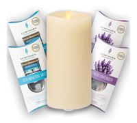 Luminara Bougie pilier d'intérieur ivoire 9,55 cm x 17,78 cm avec 2 dosettes de parfum de brume minérale de mer et 2 dosettes de parfum lavande - Bougie sans flamme - Bougie LED - Bougies alimentées