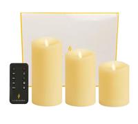Luminara Lot de 3 bougies pilier sans flamme avec télécommande LED Ivoire 3 x 4,5 3 x 5,5 3 x 6,5 Fonctionnement à piles Sans flamme Décoration d'intérieur