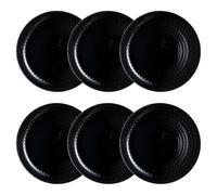 Luminarc Lot de 6 assiettes plates Pampille en verre 25 cm | Noir, verre, format rond, embossé, 25 cm, lot de 6, empilables, passe au micro-ondes, passe au réfrigérateur