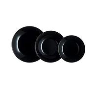 Luminarc Service de vaisselle Arcopal Zelie, Ensemble Assiette en verre noir, 12 pièces, 4 places, noir