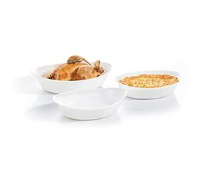 Luminarc - Set de 3 Plats ovales Blanc Smart Cuisine Carine 250°C - Plats à Four en Verre Innovant - Légers et Extra-Résistants - Fabrication en France - 3 Pièces, Dimensions 29x17 + 32x20 + 38x23 cm