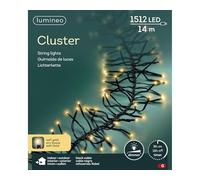Lumineo Cluster Guirlande lumineuse LED de 14 m, pour l'intérieur et l'extérieur, 1512 LED, or doux, câble noir, lumières de Noël, décoration de Noël
