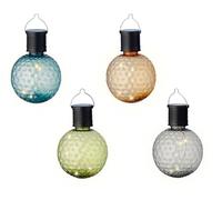 Lumineo Lot de 4 lampes solaires de jardin - 8 x 11 cm - En plastique - Pour jardin, balcon - Boule suspendue - Lampes solaires pour l'extérieur - Décoration de jardin - Blanc chaud