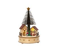 Lumineo Village en bois à LED avec scène d'arbre, 25 cm de haut, musical, LED blanc chaud, arbre rotatif