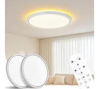 LuminexDesigns 2ER LED Plafonnier Dimmable Plat avec Télécommande - 30W Lampe de Plafond avec Rétroéclairage Blanc Chaud, Veilleuse, Minuterie pour Chambre, Salon, Cuisine, Chambre Enfant, Rond Ø30CM