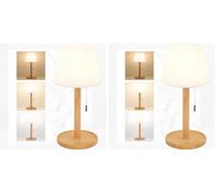 LuminexDesigns Lampe de Table LED Sans Fil - Rechargeable Lampe de Chevet Bois Style Scandinave Bohème avec Interrupteur à Tirette, Éclairage Ambiant Étanche pour Chambre, Salon, Patio et Extérieur
