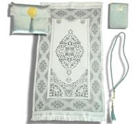 Luminoza Tapis de Prière en Argent - Coffret Cadeau Musulman avec Livre et Sac à Emporter - Décoration Islam Noir - Ramadan