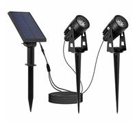 Lumisky Doubles spots solaires reliés avec panneau solaire déporté 2 en 1 à piquer ou à fixer éclairage puissant LED blanc froid 2x ROUNDY H27 cm