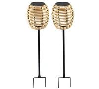 Lumisky Lot de 2 balises solaires 2x BAVINA en poly rotin avec module LED solaire et télécommande H71.5cm
