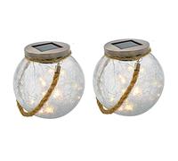 Lumisky Boules solaires à poser CRACK BALL CORD Verre craquelé micro LED blanc chaud H13 cm Lot de 2