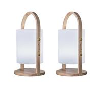 Lumisky Lot de 2 Lanternes sans fil design scandinave poignée bois naturel LED blanc chaud/blanc dimmable WOODY H37cm