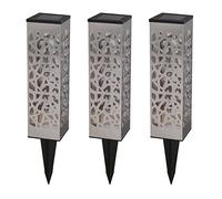 Lumisky Lot de 3 balises solaires à piquer ou à poser ombre portée LED blanc chaud ORGANIC INOX H31cm
