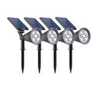 Lumisky Lot de 4 spots solaires projecteurs 2en1 à piquer ou à fixer éclairage puissant dimmable LED blanc SPIKY H42cm