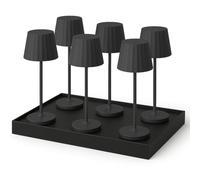 Lumisky Lot de 6 Lampe de table sans fil LED blanc chaud dimmable ABBY BLACK H29cm Noir avec plateau de chargement
