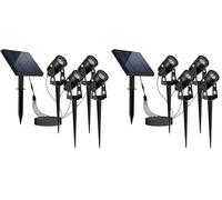 Lumisky Quatre spots solaires reliés avec panneau solaire déporté 4 en 1 à piquer ou à fixer éclairage puissant LED blanc froid 4x ROUNDY H27 cm (Lot de 2)