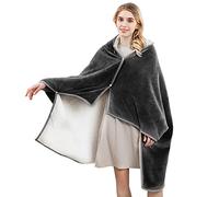 LumiSyne Couverture Portable Femme Couleur Unie Classique Couverture Poncho avec Boutons Extérieur Flanelle Intérieur Sherpa Châle Polaire Cape Doux Chaud Poncho Polaire Plaid pour Maison Bureau