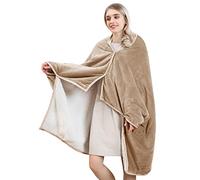 LumiSyne Couverture Portable Femme Couleur Unie Classique Couverture Poncho avec Boutons Extérieur Flanelle Intérieur Sherpa Châle Polaire Cape Doux Chaud Poncho Polaire Plaid pour Maison Bureau