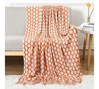 LumiSyne Couverture Tricotée Franges Motif à Rayures Losange Bicolore Légère Doux Housse De Canapé Mince Jetés De Lit Couverture Plaids Décorative pour Canapé Sofa Fauteuil