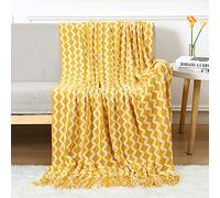 LumiSyne Couverture Tricotée Franges Motif à Rayures Losange Bicolore Légère Doux Housse De Canapé Mince Jetés De Lit Couverture Plaids Décorative pour Canapé Sofa Fauteuil