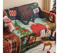 LumiSyne Couvertures De Noël Coton Tissé Jetés De Lit avec Gland Jacquard à Thème De Noël Tapisserie Chaud Jeté Décorative Jeté De Canapé Couvre-Lit Couverture De Camping Nappes Tapis 160x130cm